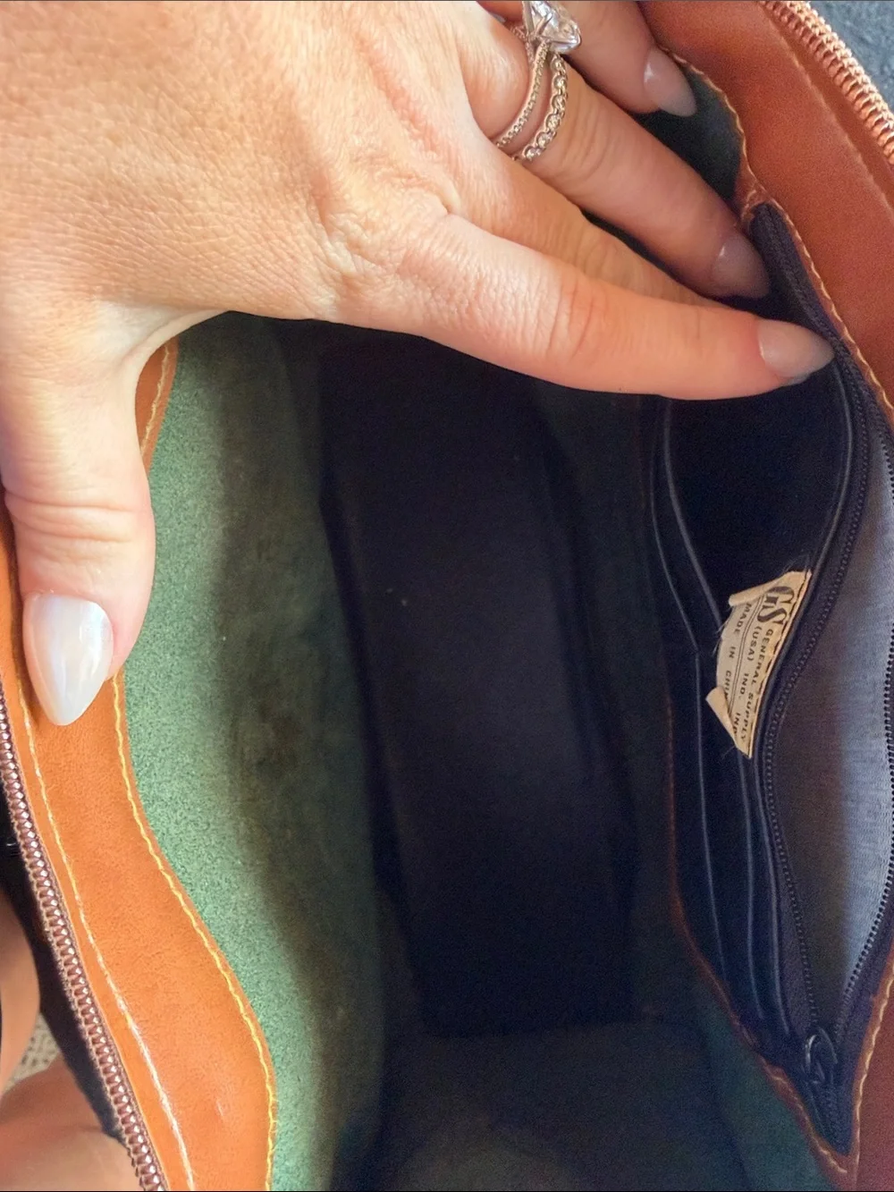 Green and Brown Pebbled Leather Satchel with Top Handle